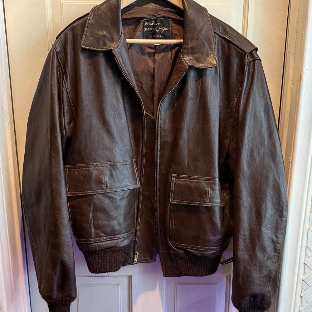 Brown Leather bomber Jacket